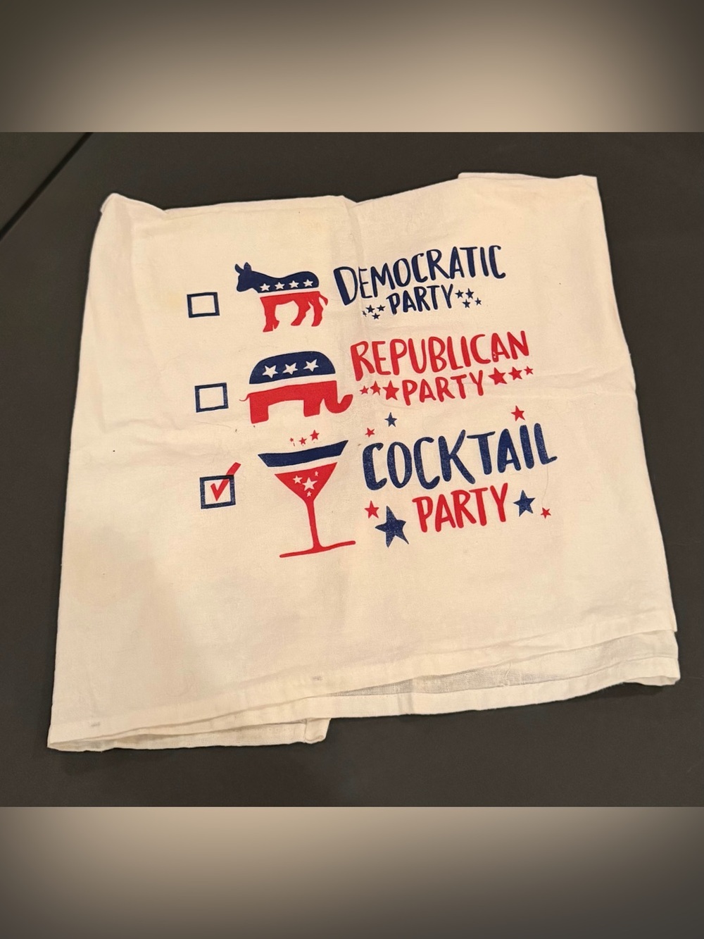 Cocktail Party Tea Towel - White with Red & Blue Graphic